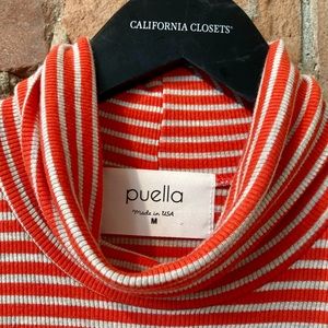Puella Sleeveless Red & Cream Long Stripped Turtleneck. Size: Medium.